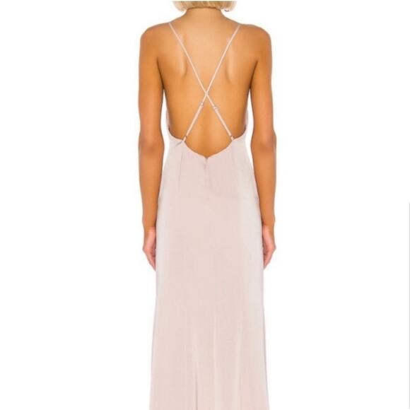 Lovers & Friends Satin Pink Blush Ruffle Twist Maxi Dress Gown Size Large - Picture 3 of 8